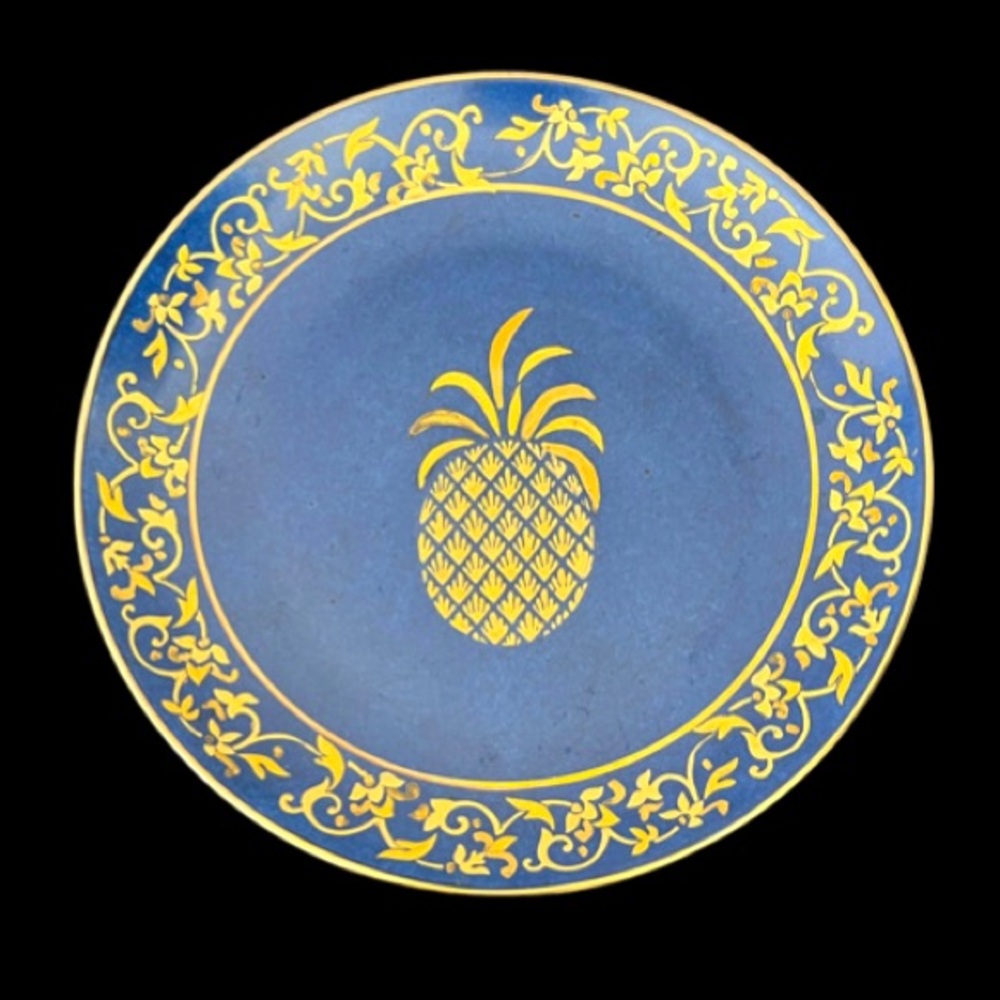 Andrea by Sadek Decorative Plate Pineapple Blue Gold 10 3/4”